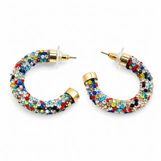 Raainbow Rhinestone Tube Hoop Earrings