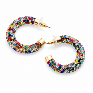 Raainbow Rhinestone Tube Hoop Earrings