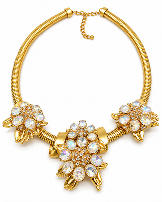 Gold Jeweled Floral Statement Necklace