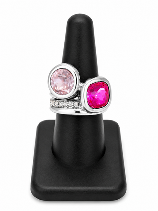 Shades of Pink Crystal Duo Statement Stretch Ring