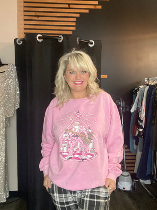 Mineral Wash Pink Disco Santa Sweatshirt