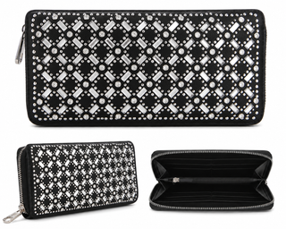 Geometric Rhinestone Accordian Zip Around Wallet