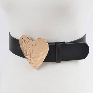 Hammered Heart Shape Black Belt Buckle