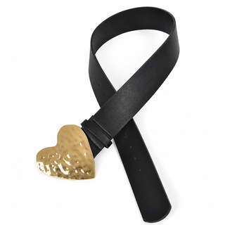 Hammered Heart Shape Black Belt Buckle
