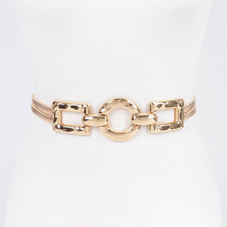 Hammered Metal Buckle Gold Statement Stretch Belt