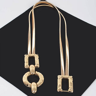 Hammered Metal Buckle Gold Statement Stretch Belt