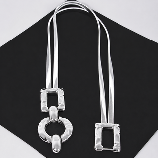 Hammered Metal Buckle Silver Statement Stretch Belt