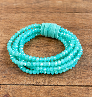 Seven Piece Aqua Beaded Bracelet Set