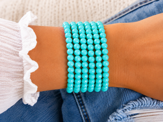 Seven Piece Aqua Beaded Bracelet Set