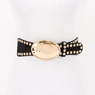 Hammered Gold Black Studded Stretch Belt