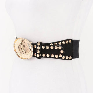 Hammered Gold Black Studded Stretch Belt