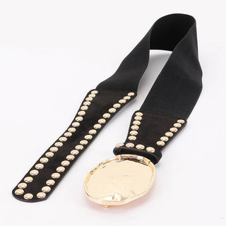 Hammered Gold Black Studded Stretch Belt