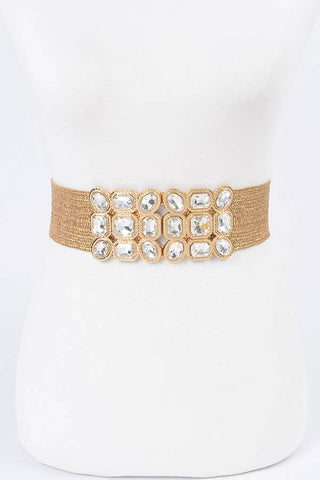 Metallic Gold Rhinestone Stretch Belt