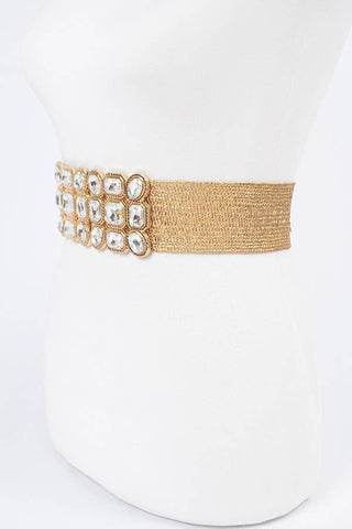 Metallic Gold Rhinestone Stretch Belt