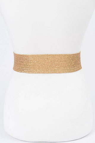 Metallic Gold Rhinestone Stretch Belt