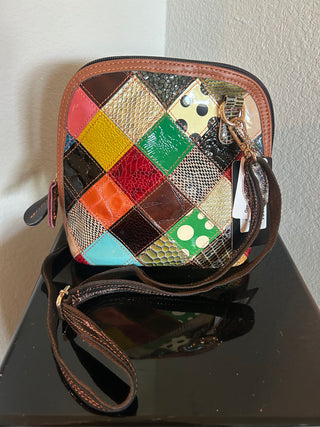 Genuine Leather Patchwork Crossbody Sling Purse