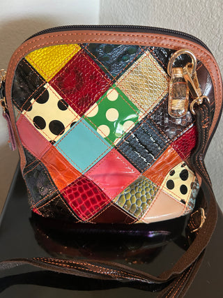 Genuine Leather Patchwork Crossbody Sling Purse