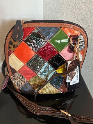 Genuine Leather Patchwork Crossbody Sling Purse