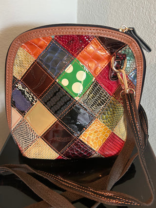 Genuine Leather Patchwork Crossbody Sling Purse