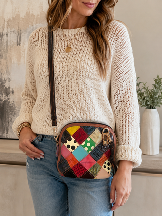 Genuine Leather Patchwork Crossbody Sling Purse