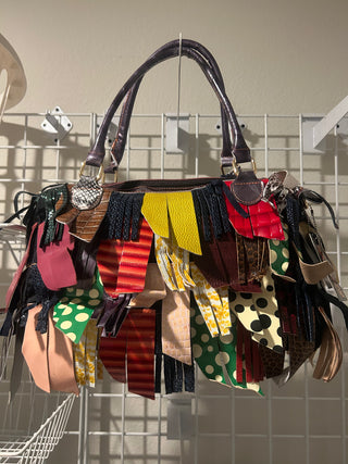 Genuine Leather Patchwork Fringe Satchel Purse