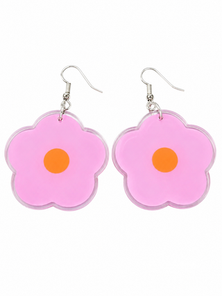 Pink Acrylic Flower Dangle Earrings