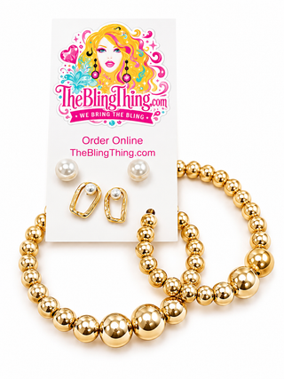 Gold & Pearl 3 Pair Earring Set