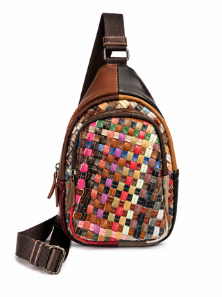 Genuine Leather Woven Front Crossbody Sling Purse