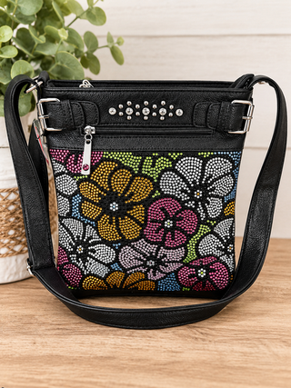 Floral Rhinestone Crossbody Purse
