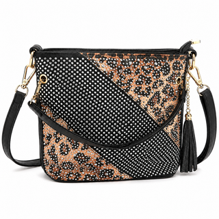 Rhinestone Leopard Crossbody Hobo Bag Purse