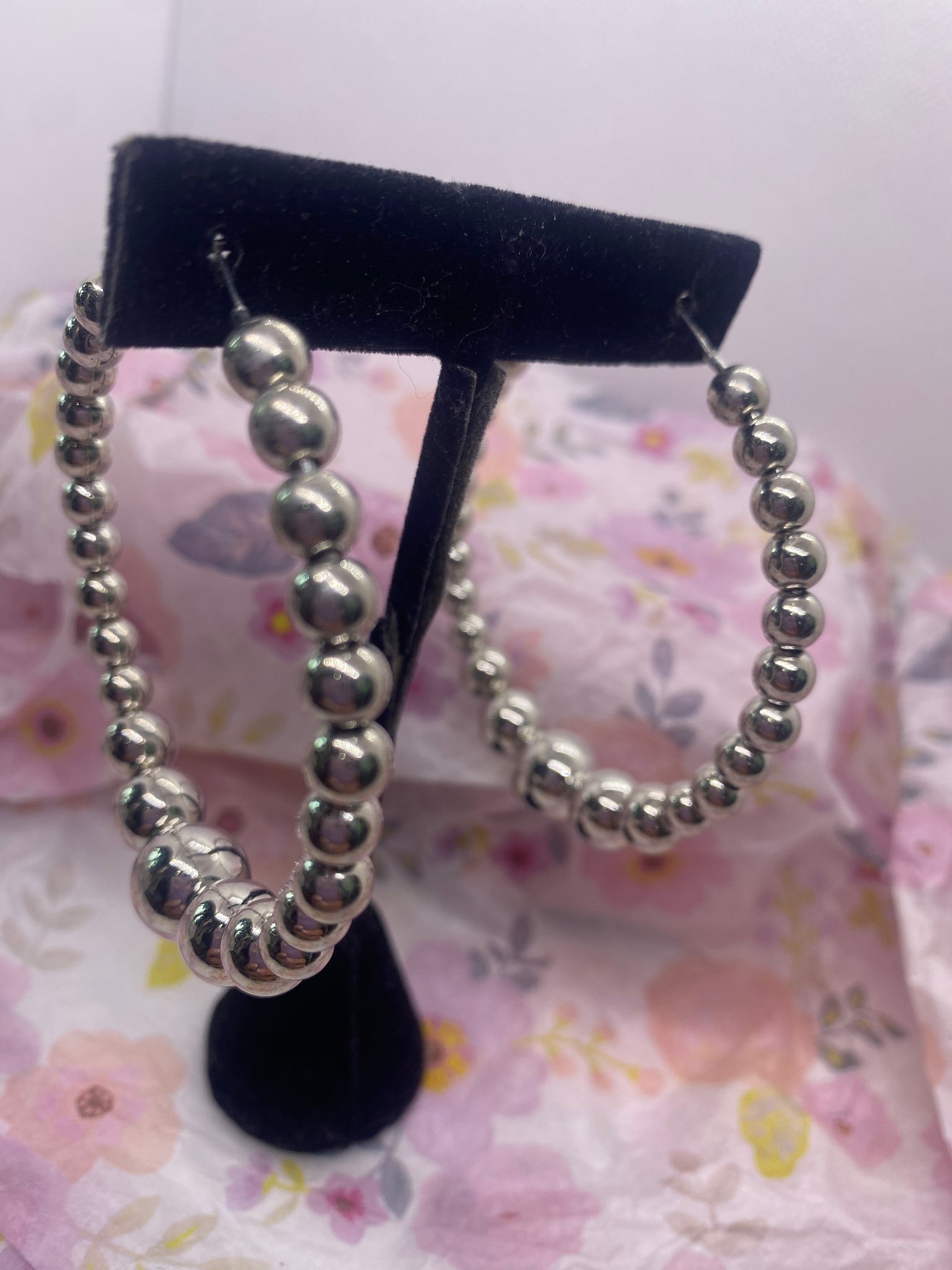 Silver 2.5 inch Round Ball Hoop Earrings