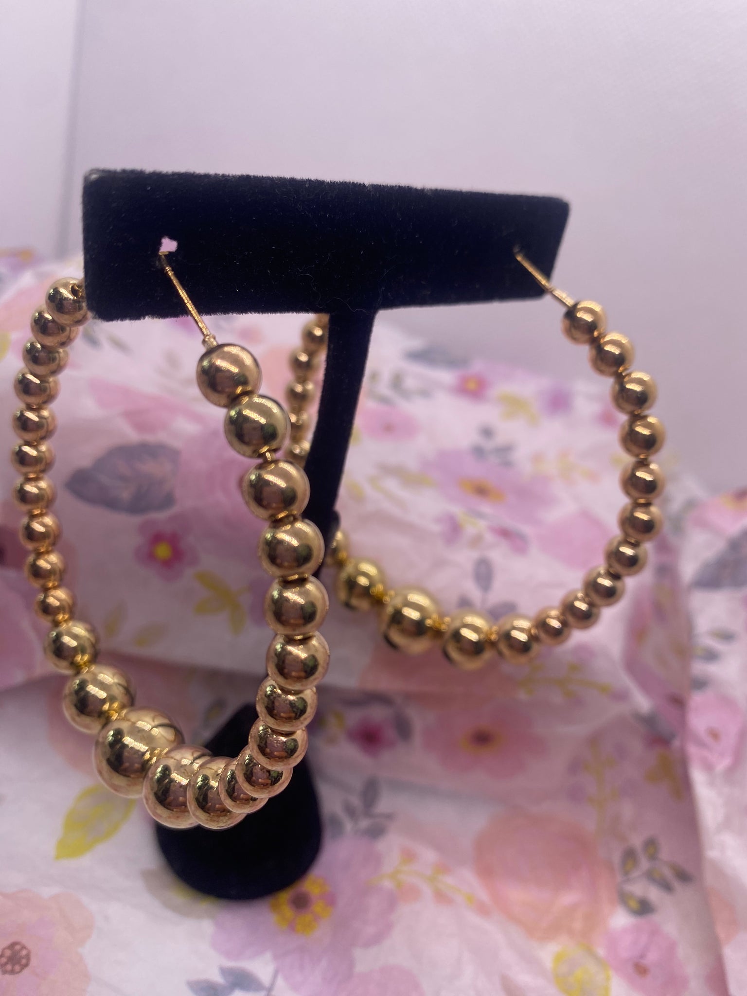 Gold Tone 2.5 inch Round Ball Hoop Earrings