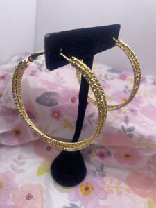 Triple Strand Gold Glitter 2 inch Hoop Earrings