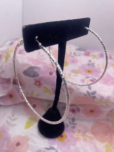 Silver Glitter 2.25 inch Hoop Earrings