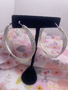 Triple Strand Silver Glitter 2 inch Hoop Earrings