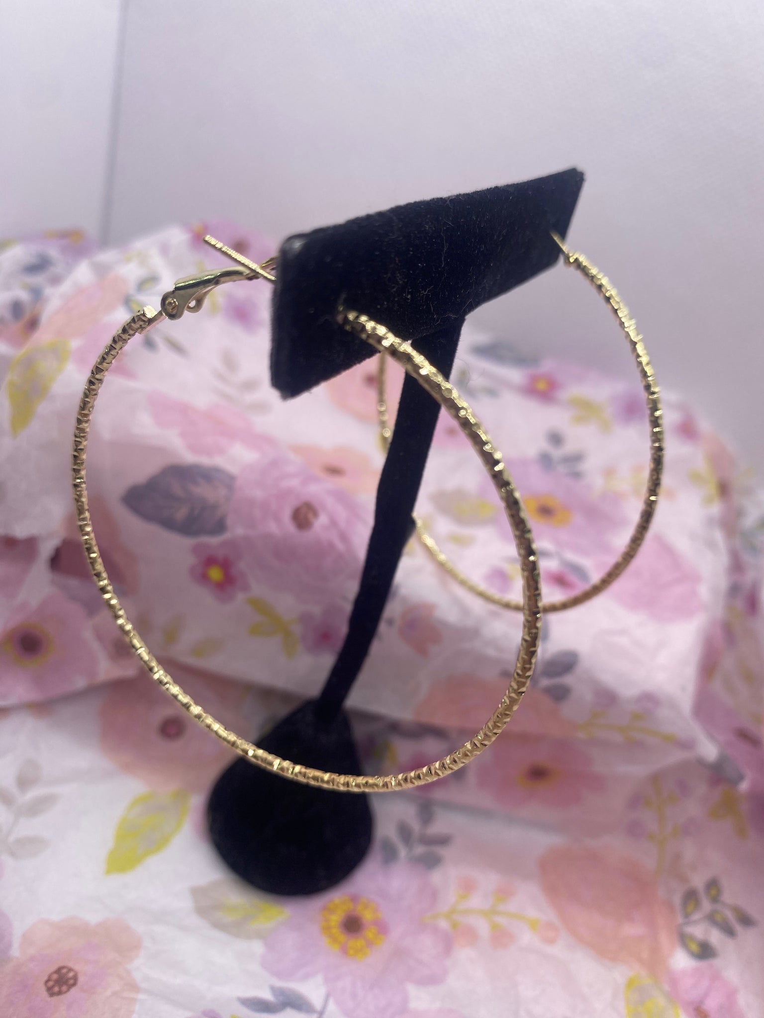 Gold Glitter 2.25 inch Hoop Earrings