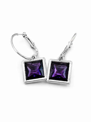 Purple Crystal Chicklet Square Hoop Earrings