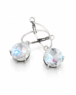 Clear Crystal Drop Silver Hoop Earrings