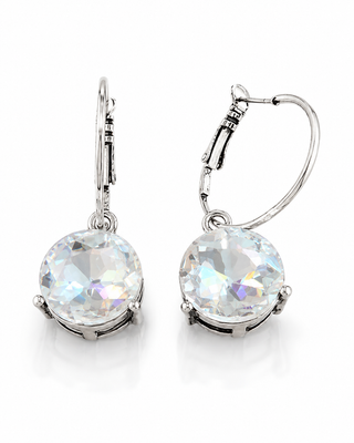 Clear Crystal Drop Silver Hoop Earrings