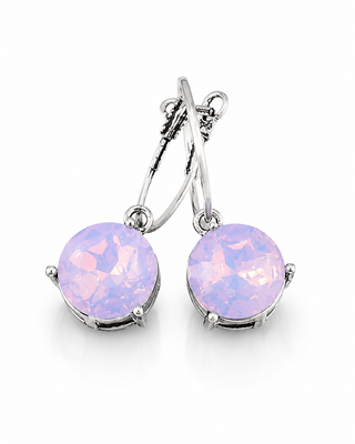 Pink Crystal Drop Silver Hoop Earrings