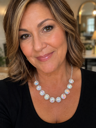 Silver Paperclip Clear AB Faceted Crystal Statement Necklace