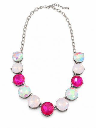 Silver Paperclip Shades of Pink AB Faceted Crystal Statement Necklace
