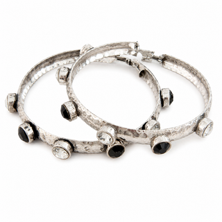 Black & Clear AB Crystal Stone Hammered Hoop Earrings