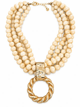 Beige Multi Strand Beaded Necklace