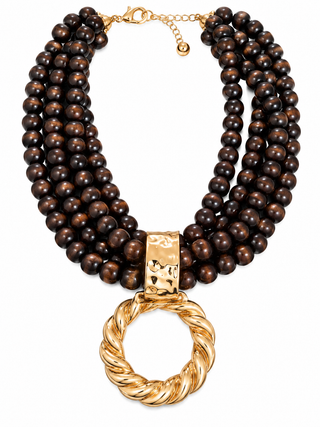Dark Brown Multi Strand Beaded Necklace
