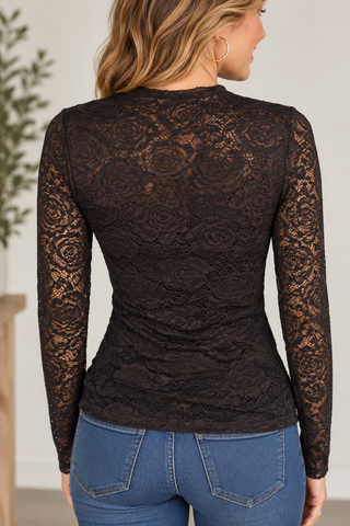 Black Floral Lace Long Sleeve Top