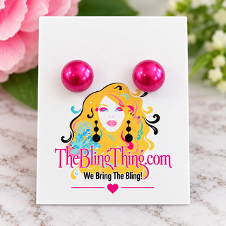 Hot Pink XLarge Faux Pearl Stud Post Earrings