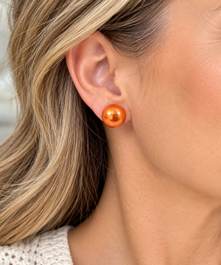 Orange Metallic XLarge Ball Stud Earrings