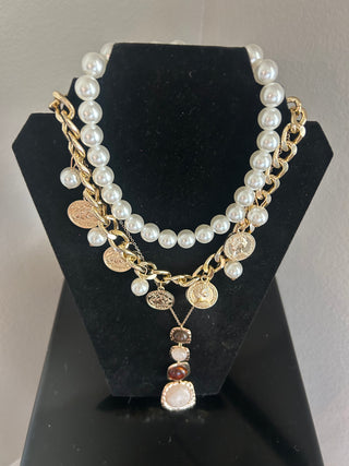 Pearls & Coins Layered Necklace set of 3