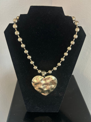 Hammered Heart Gold Tone Statement Necklace